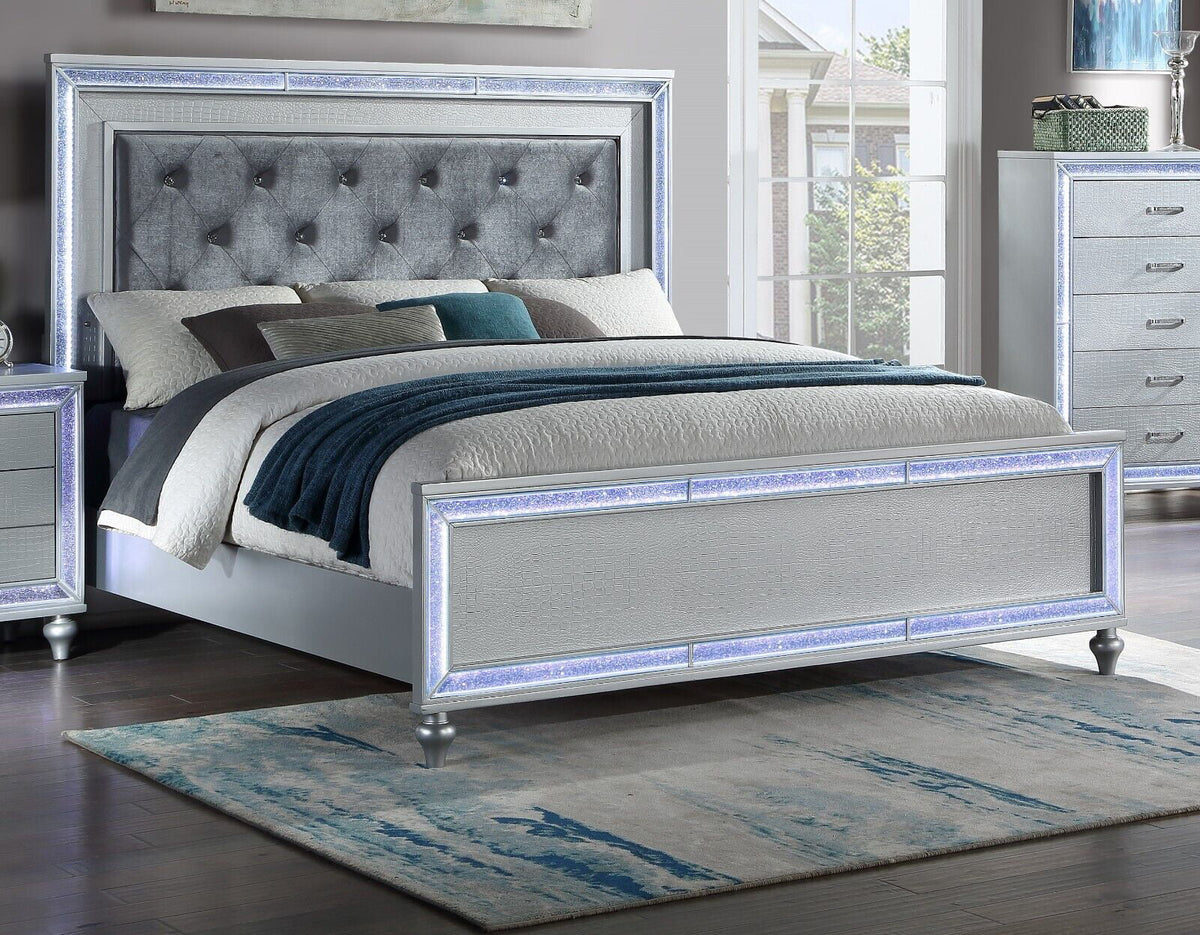 4pc King Size Upholstered Bed Dresser Mirror Nightstand Set A471994