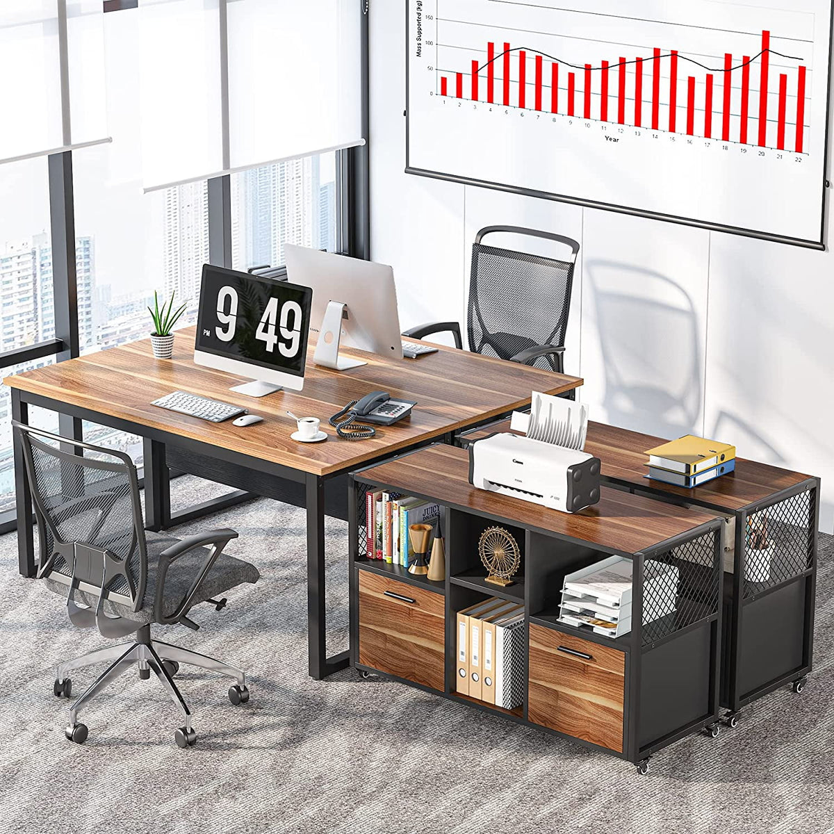 2 Drawer Rustic Brown Wood Lateral File Cabinet O790