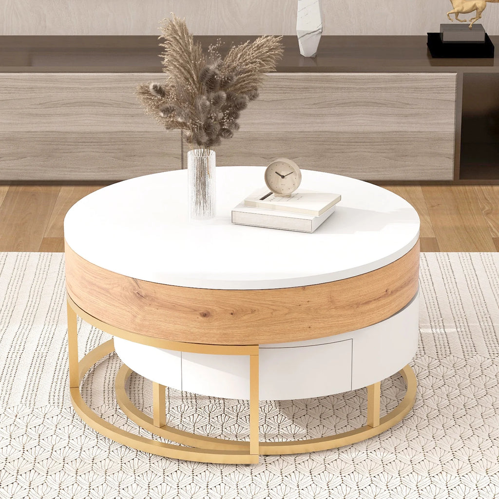 Round Lift-top Nesting Coffee Tables with 2 Drawers V802