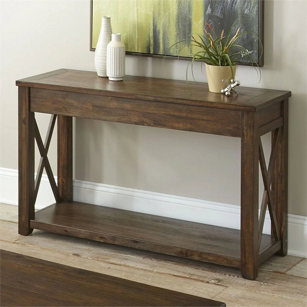 Rustic Wood Console Table in Mocha Brown Oak G1350