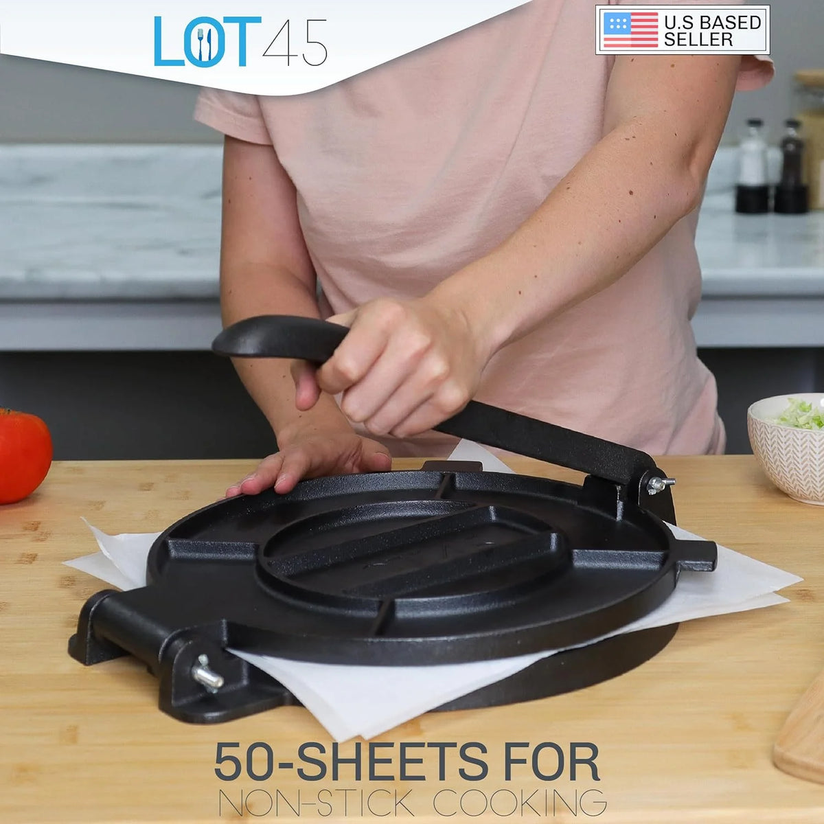 Cast Iron Tortilla Press with 50 Parchment Paper U8239