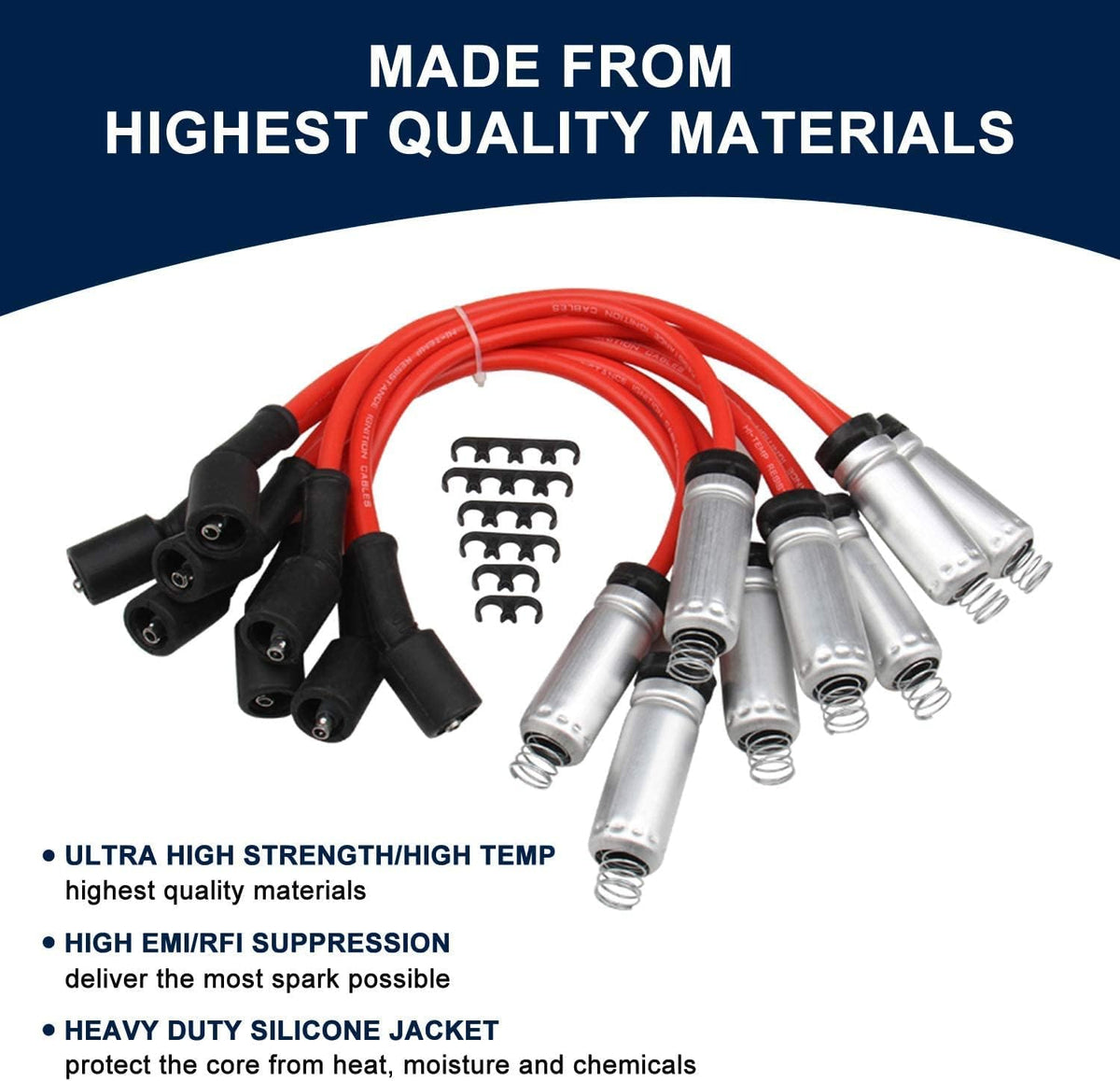 8Pcs Ignition Coils Pack Square Type UF271 D581 + 8Pcs 8mm Spark Plug Wires Set High Voltage Energy F116531
