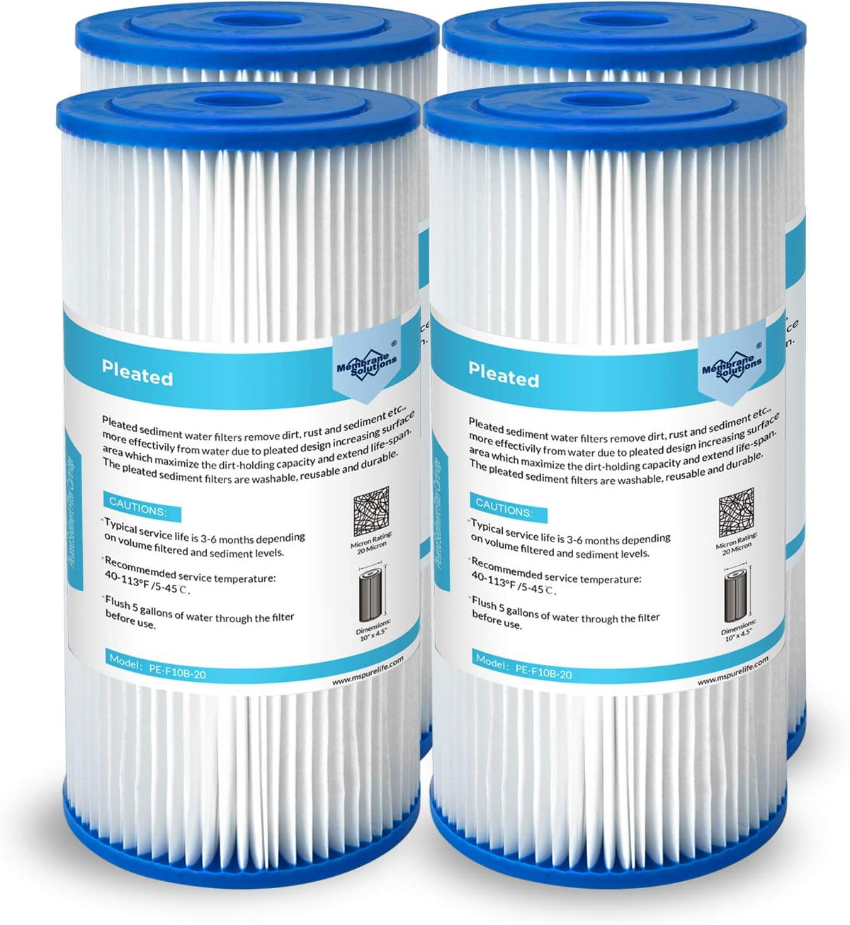 50 Micron Pleated Water Filter 10x4.5 Sediment Replacement Cartridge (4 Pack) Q79742