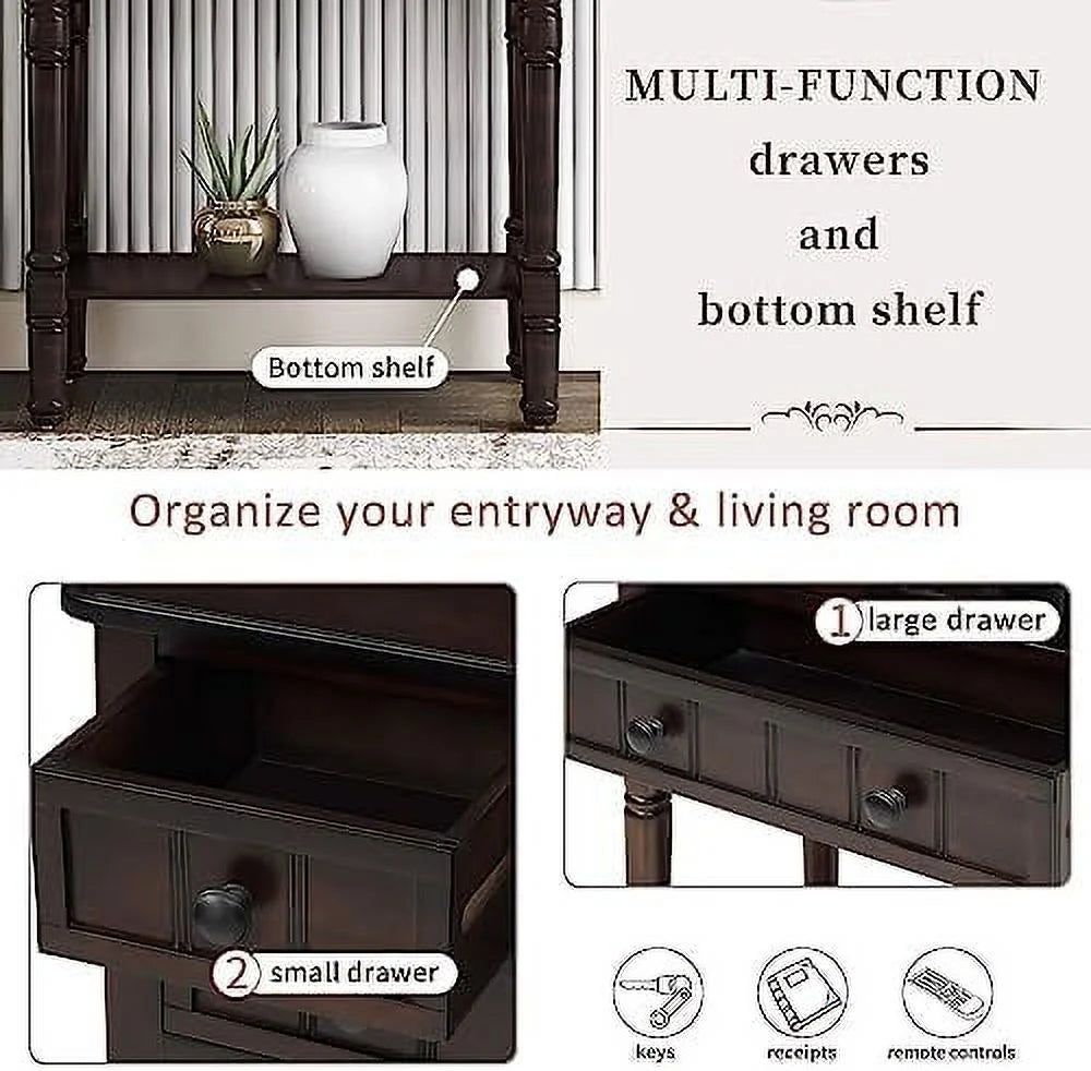 White Narrow Console Table with Drawers C522