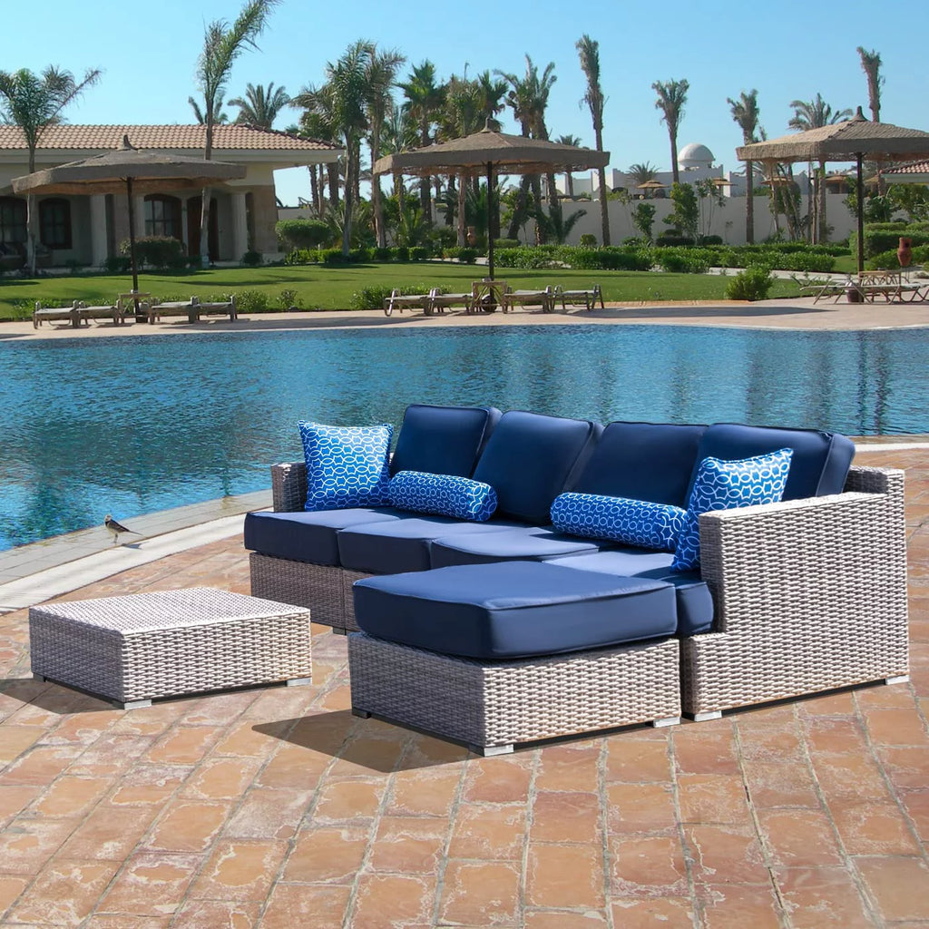 HDPE Wicker 6 Piece Outdoor Conversation Sofa Set with Cushion F4946