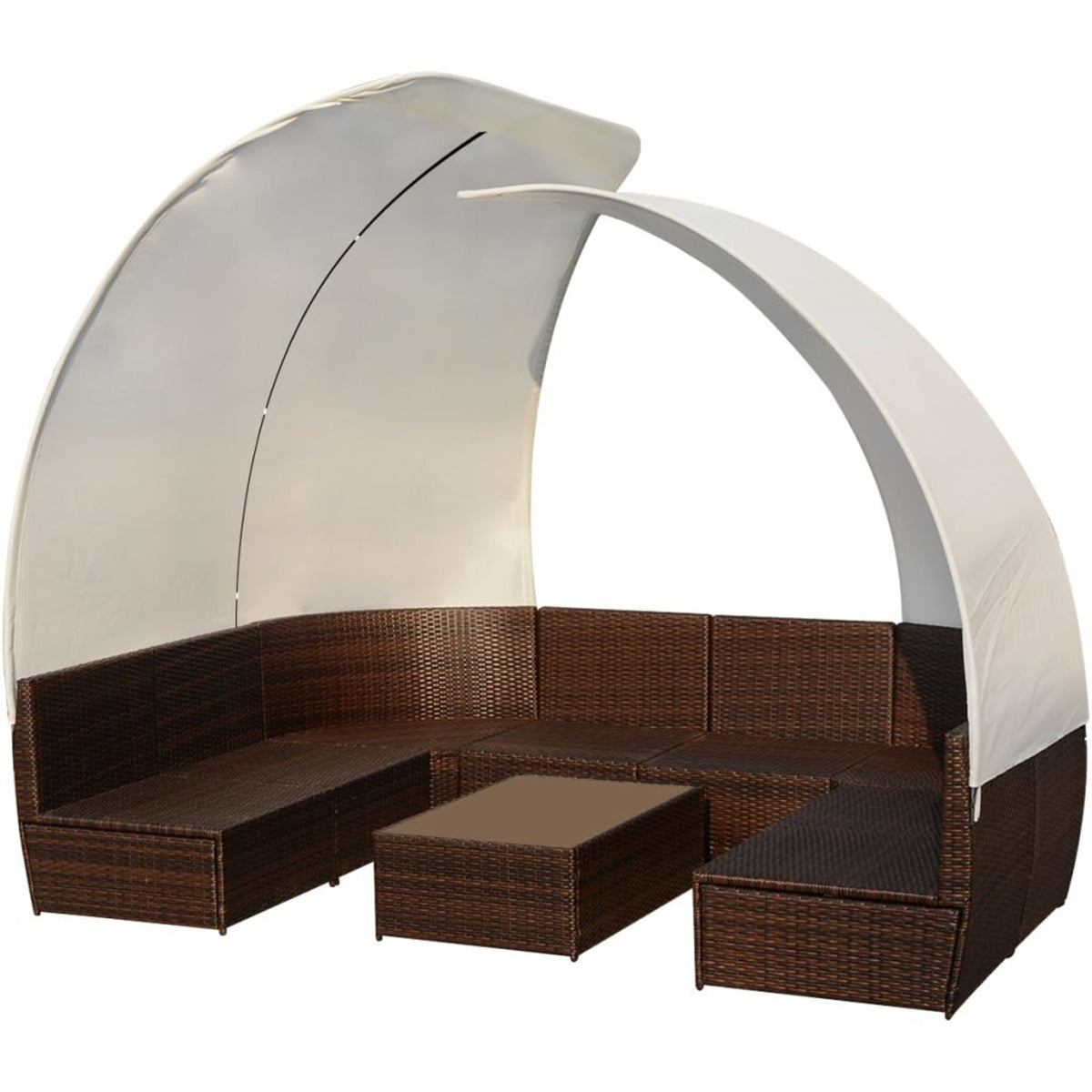 9 Piece Cream White Cushioned Poly Rattan Outdoor Furniture Set J30049