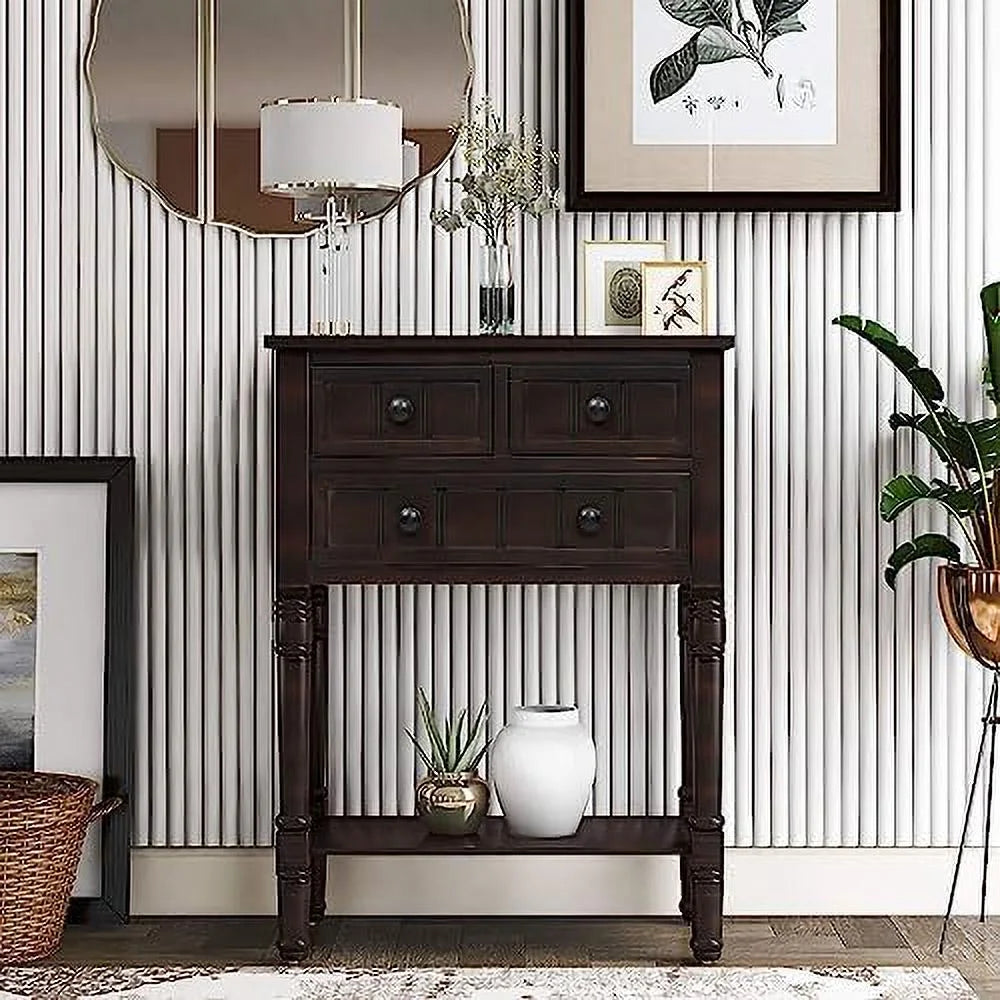 White Narrow Console Table with Drawers C522