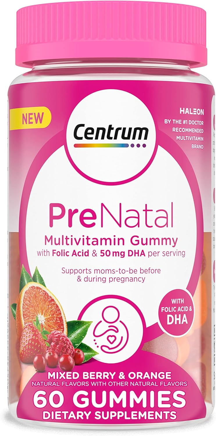 Prenatal Multivitamin Gummies with DHA and Folic Acid, Mixed Berry and Orange Flavors - 60 Count H208425