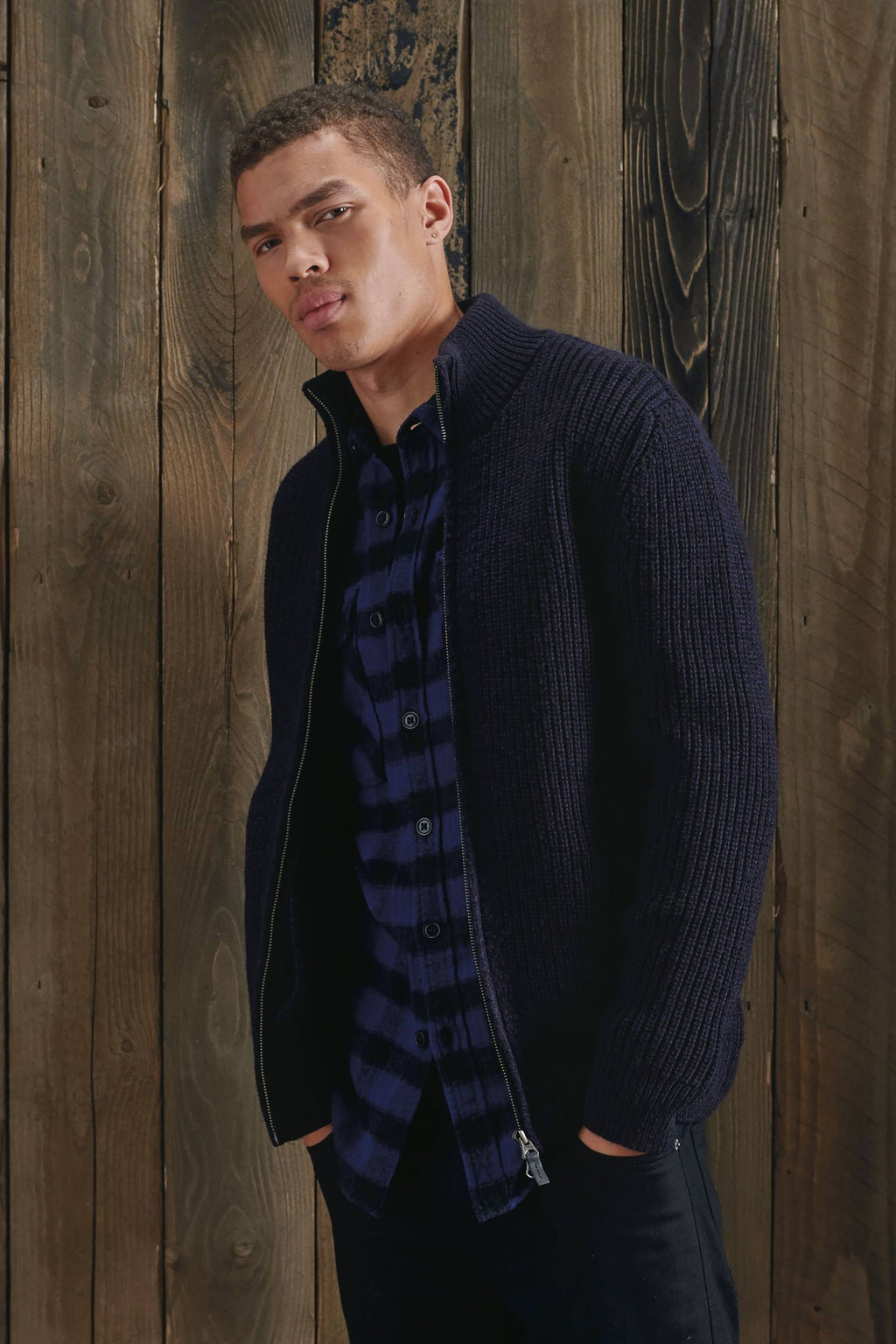 Navy Zip Through Cardigan Y7672
