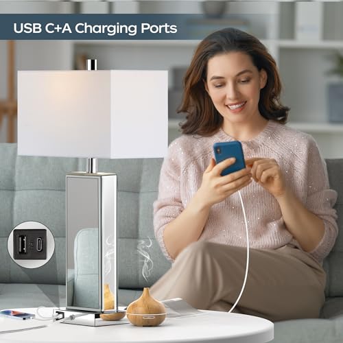 White Fabric Shade Table Lamp Set of 2 V209