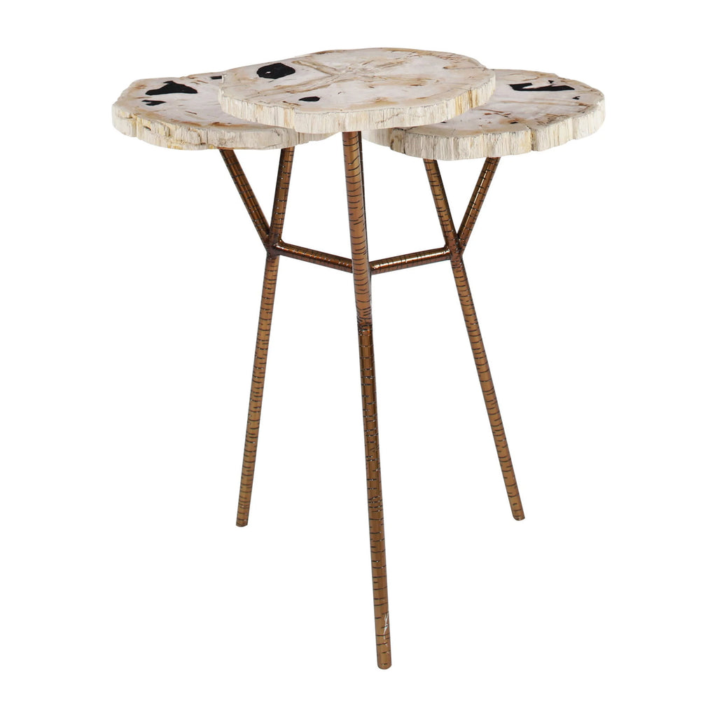 Bronze Petrified Stone 3 Tier Accent Table with Gold Base X5863