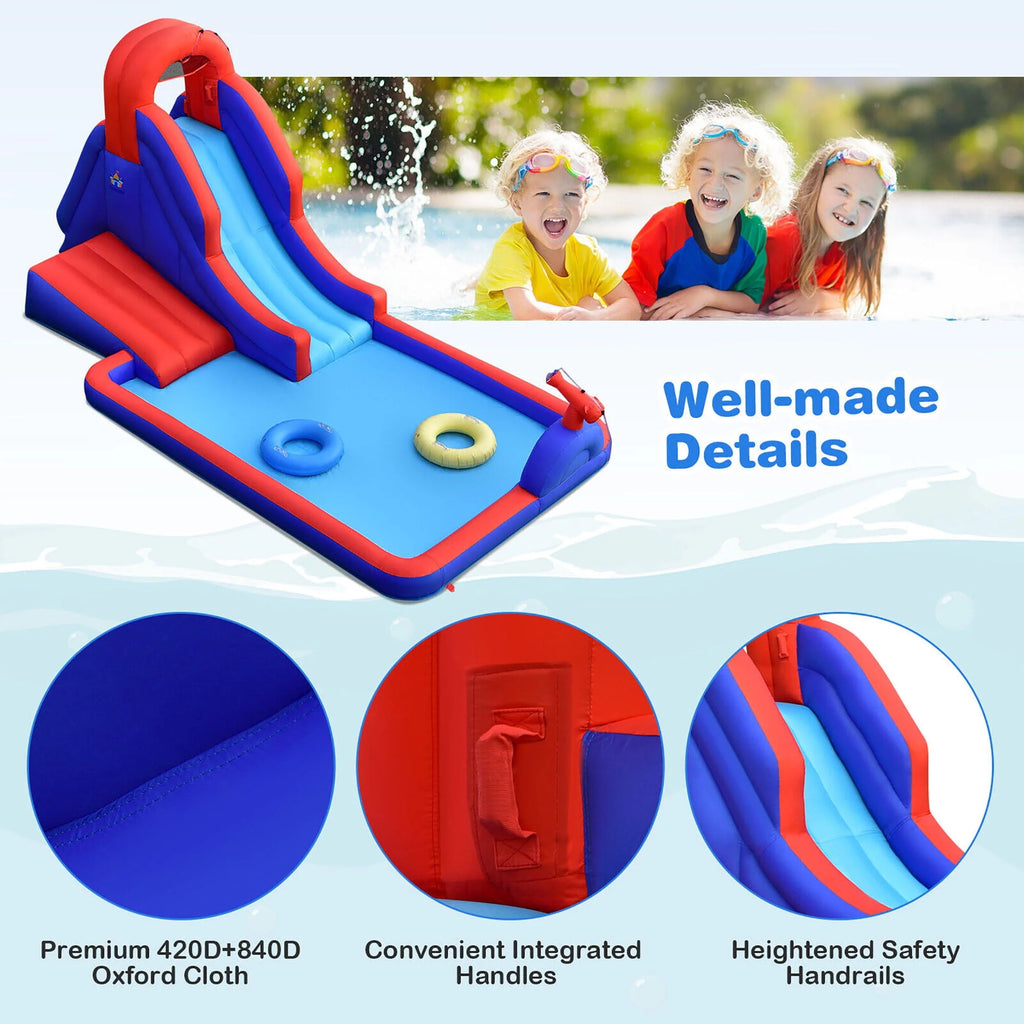 Inflatable Waterslide with Climbing Wall Slide Splash Pool Swim Rings U3582