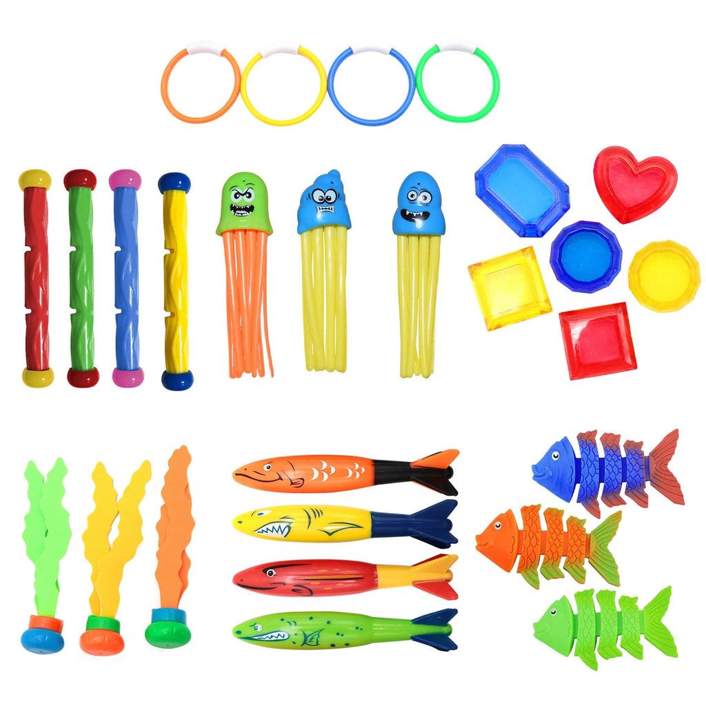 Pool Toys Underwater Swim Diving Toy Sets with Water Rings, Sticks, Octopus, Torpedo Bandits & Balls for Kids I877