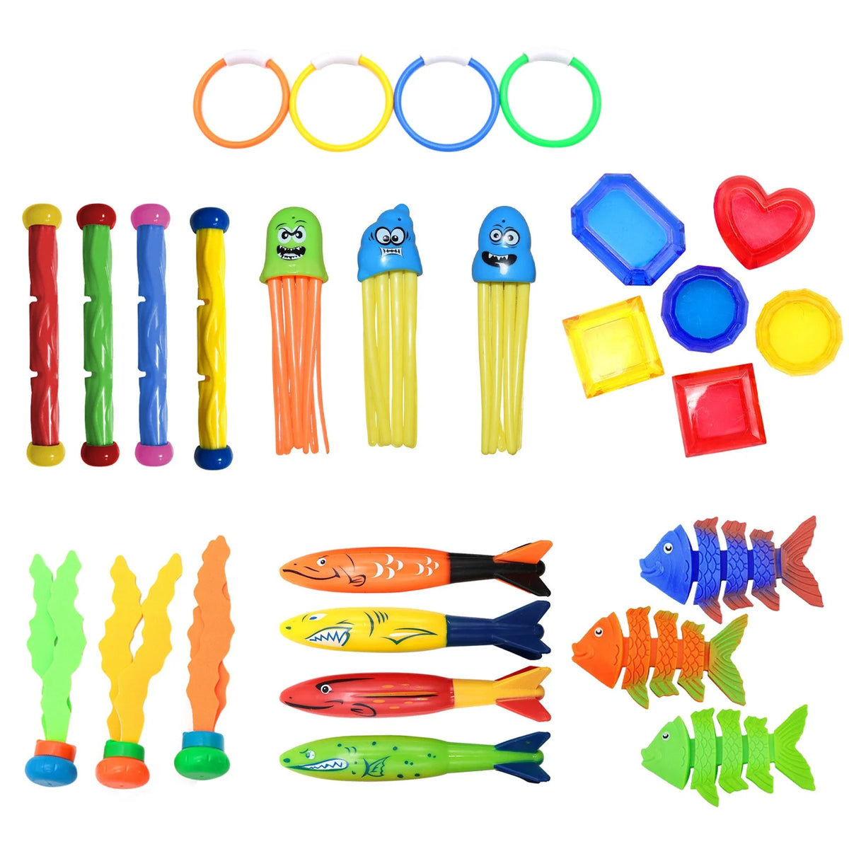 Pool Toys Underwater Swim Diving Toy Sets with Water Rings, Sticks, Octopus, Torpedo Bandits & Balls for Kids I877