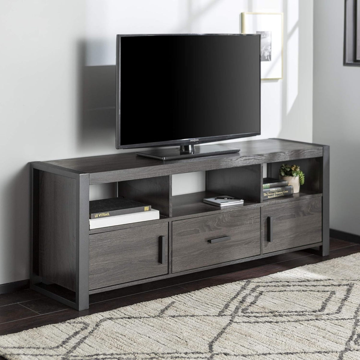 60 Inch Black TV Stand with Cabinet Doors and Side Storage F668890