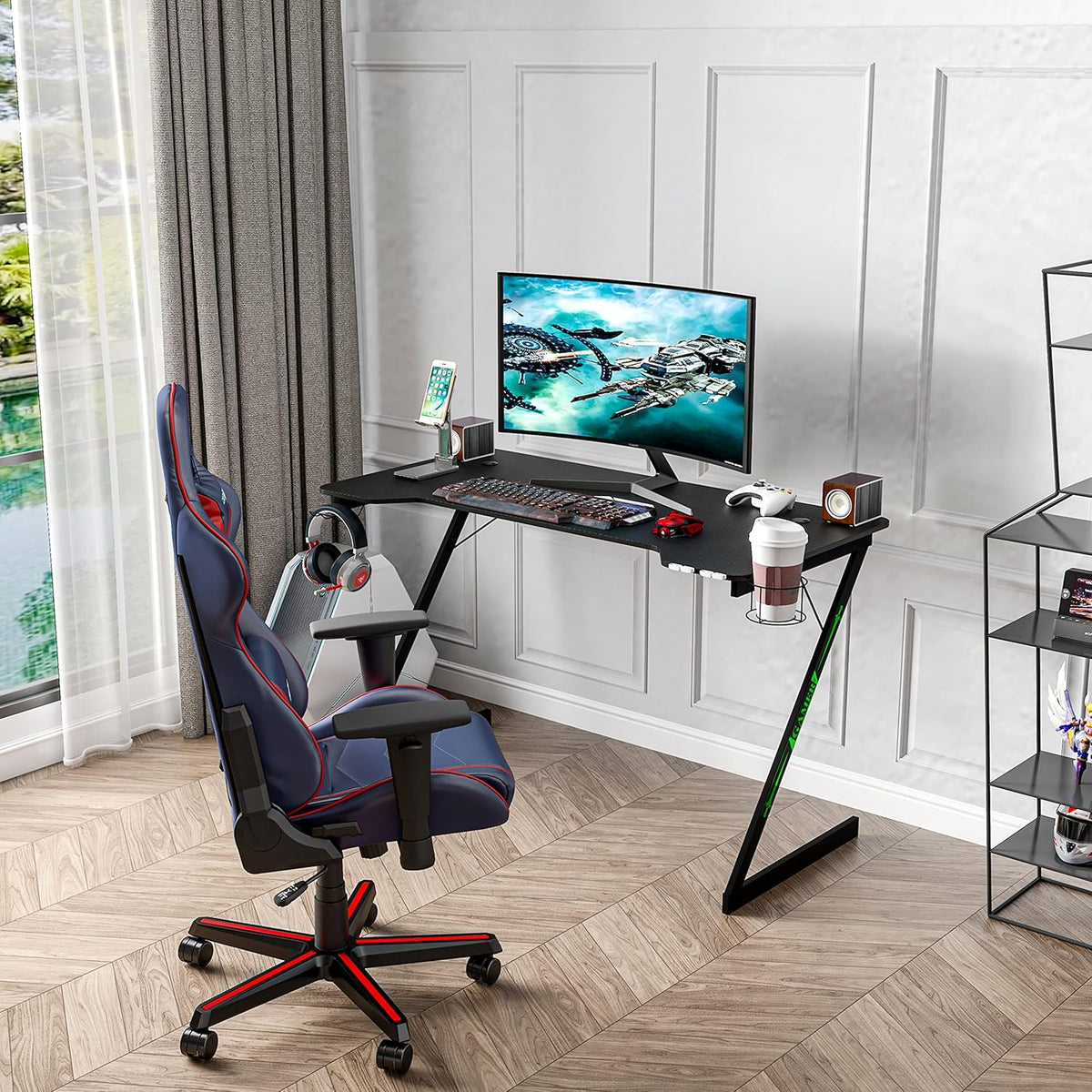 Black 47 inch Gaming Desk with Carbon Fiber Surface B734968
