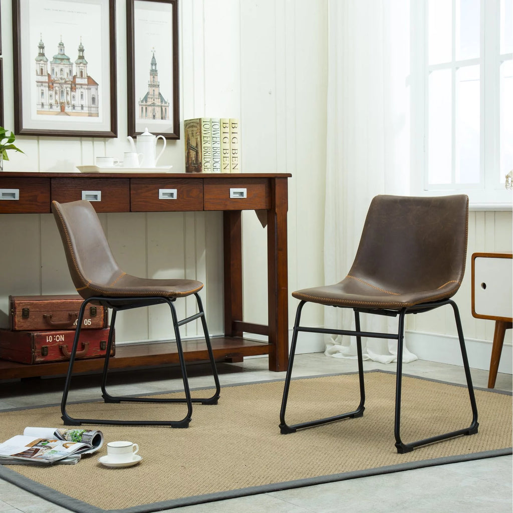 Antique Brown PU Leather Dining Chair Set of 2 Y524011