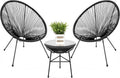 3-Piece Outdoor Acapulco Patio Conversation Bistro Set with Plastic Rope, Glass Top Table and 2 Chairs - Gray E963946