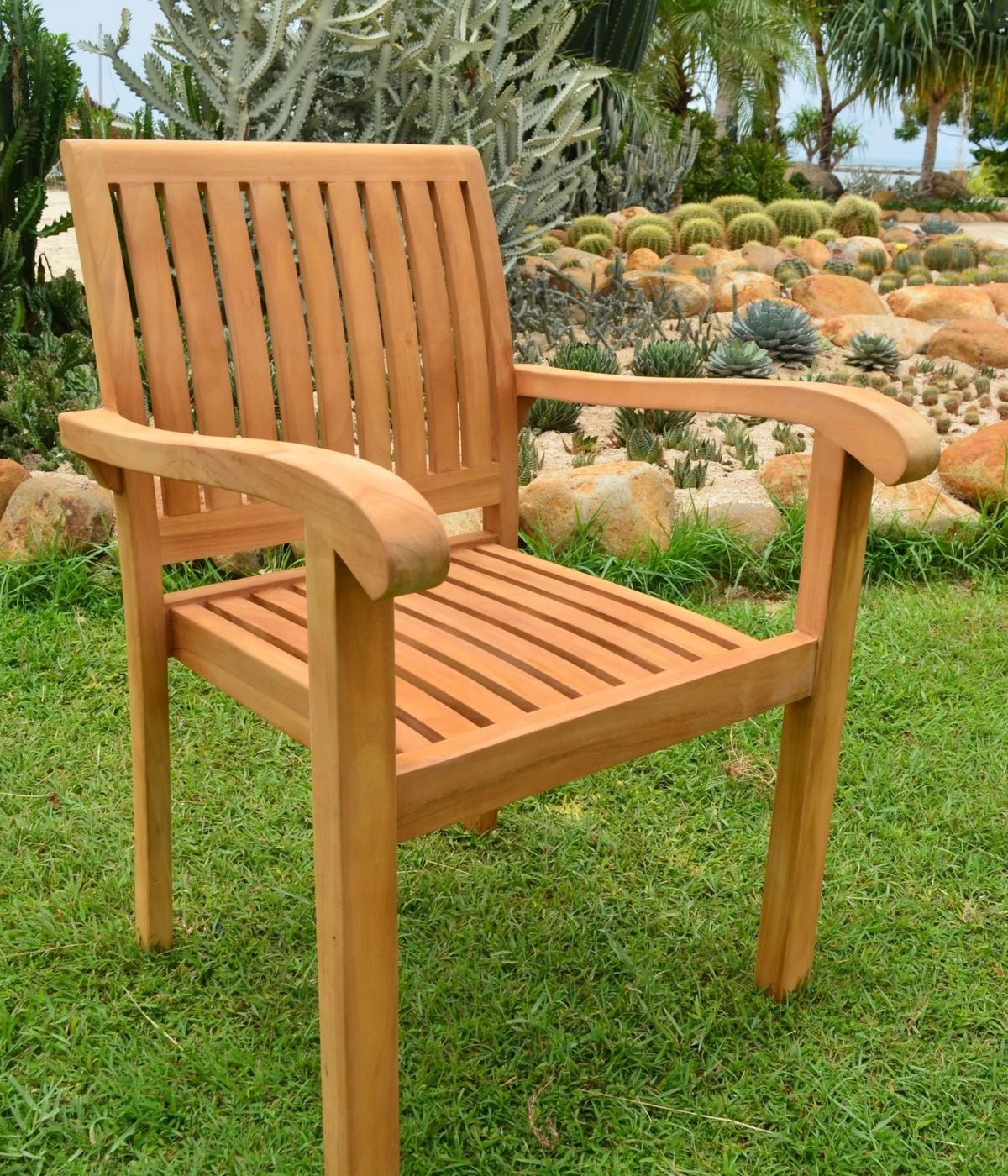 7 Pc Teak Dining Set with Rectangle Table and 6 Stacking Arm Chairs F5128
