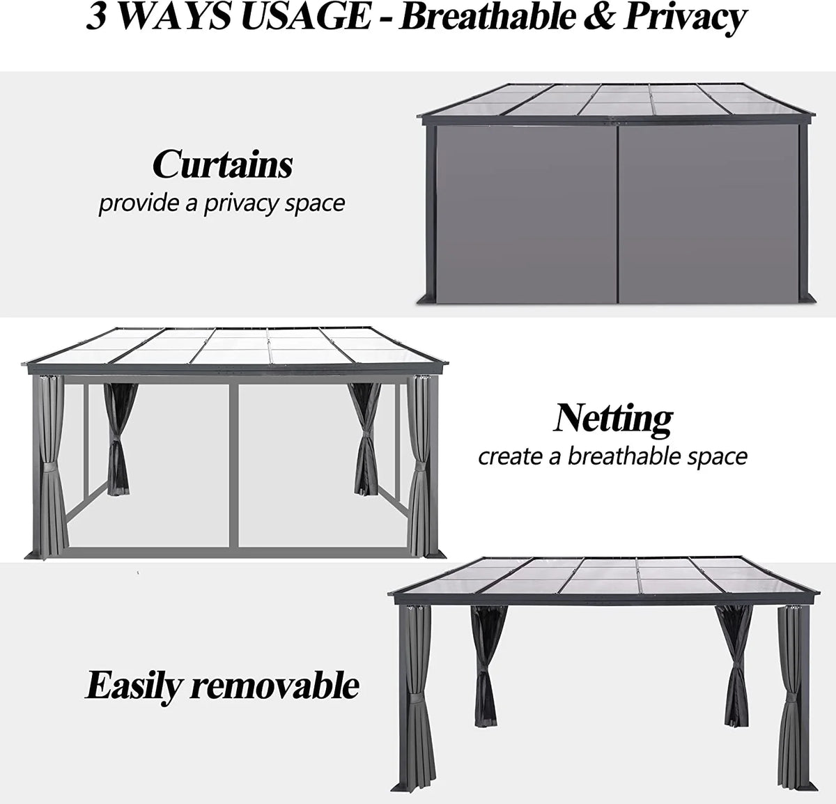 10 x 13FT Polycarbonate Hardtop Gazebo with Aluminum Frame P58957