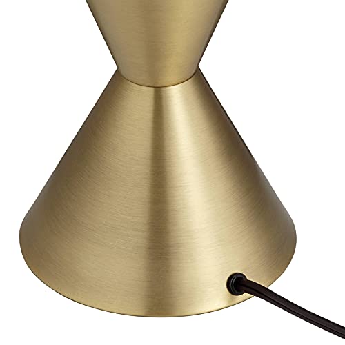 28" Tall Brass Metal Table Lamp with White Drum Shade J64471