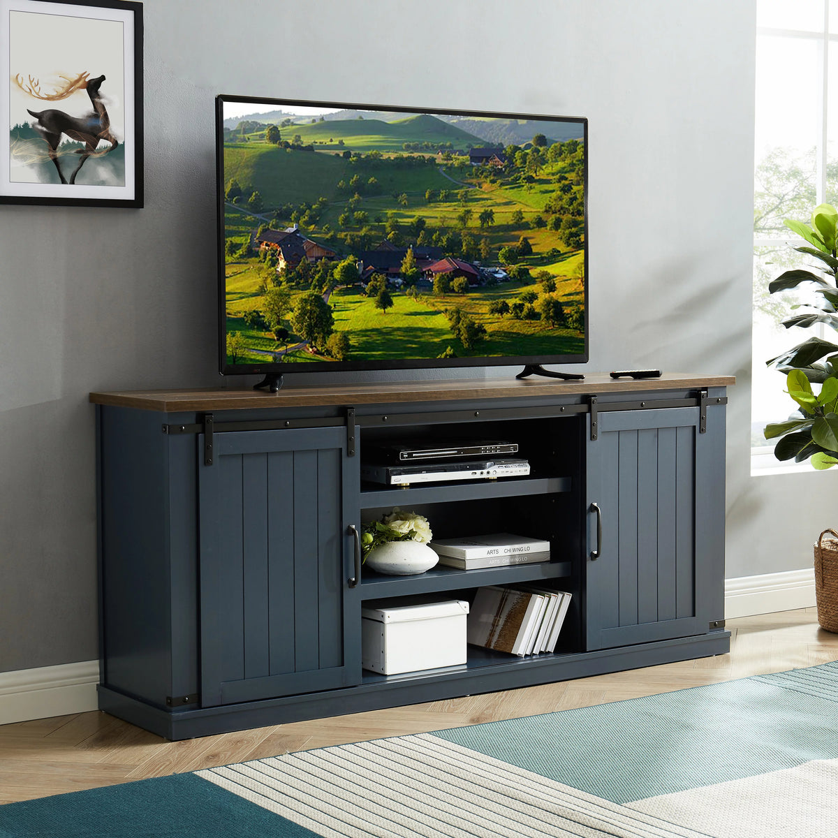 Farmhouse Sliding Barn Door TV Stand G414536