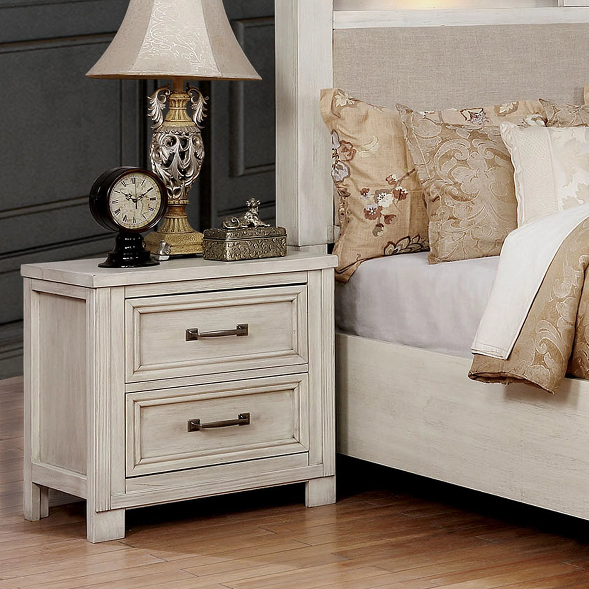 Solid Wood 2-Drawer Nightstand with USB L356