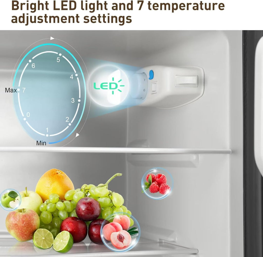 Compact Refrigerator, 3.5 Cu.Ft Double Door Fridge with 7 Level Adjustable Thermostat W926830
