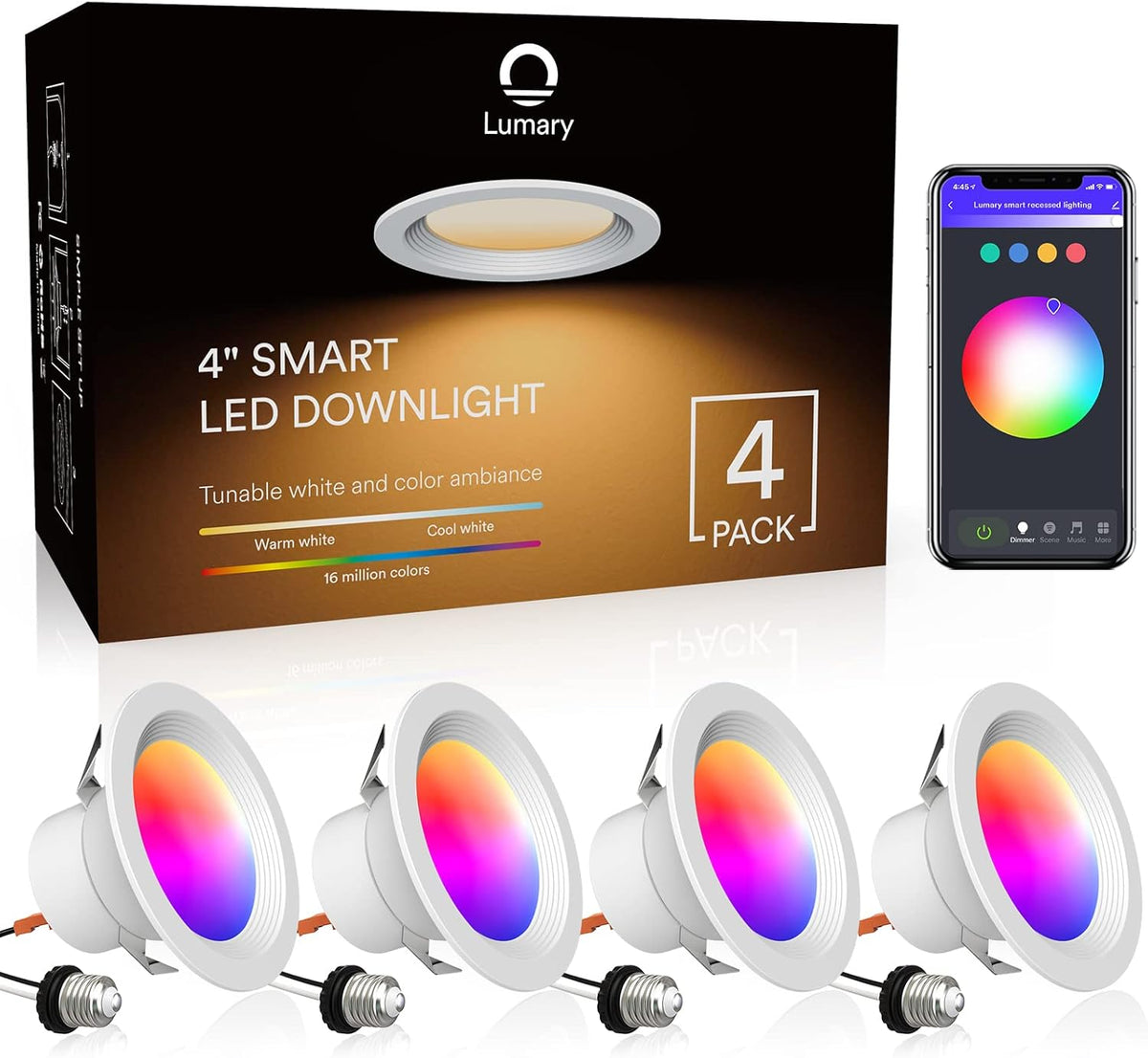 5/6 inch LED Smart Recessed Lighting Wi-Fi Can Lights RGBWW Downlight 13W (80W Equivalent) 1100LM X75191