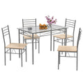 5 Piece Dining Set Table and 4 Chairs Glass Top Brown M349