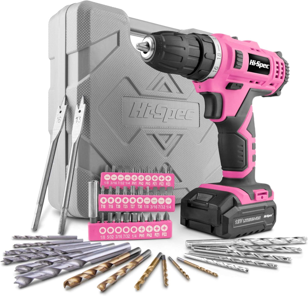 50 Piece Pink 12V Cordless Drill Driver & Multi Bit Set with Tool Case X2832