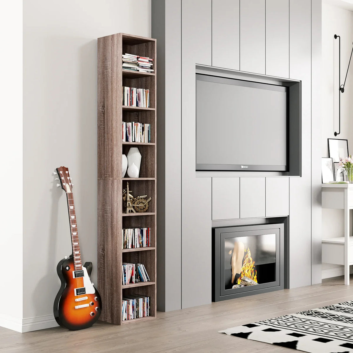 Dark Oak 8 Shelves Narrow Bookcase E94240