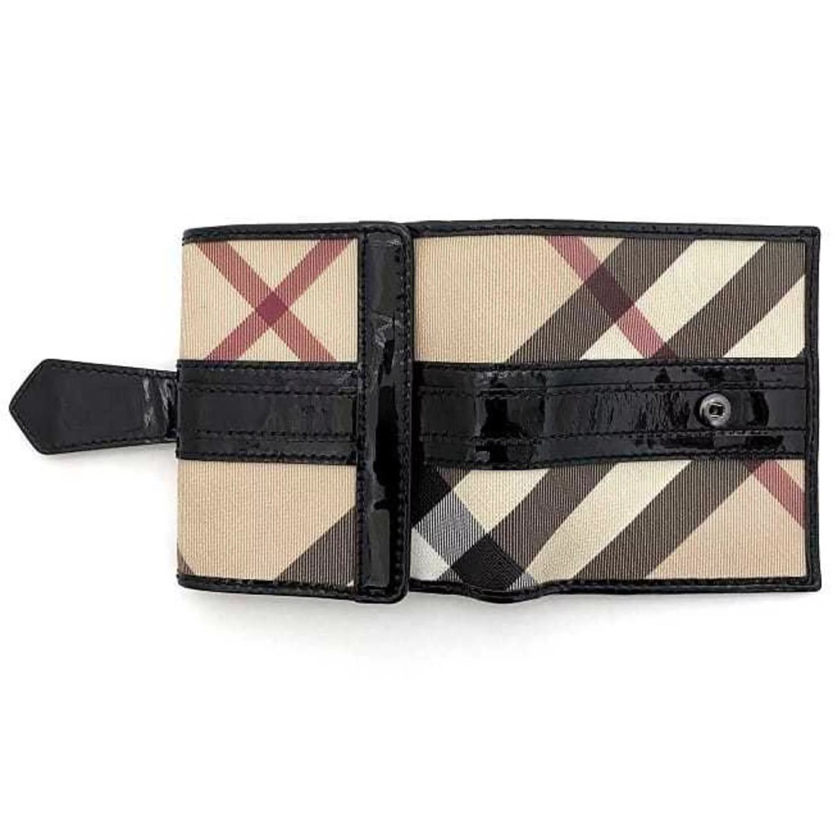 Pre-Owned Beige Black Check PVC Patent Leather Wallet W2194
