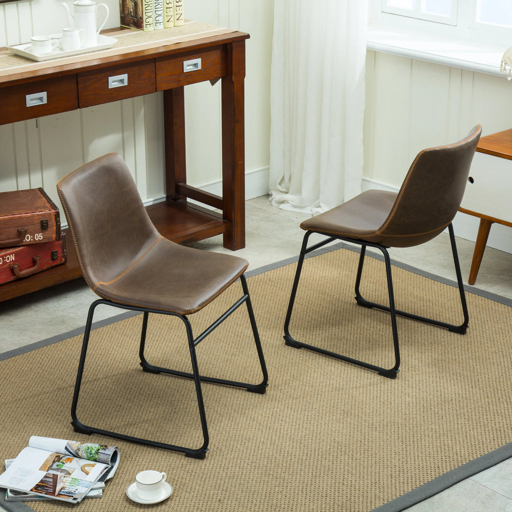 Antique Brown PU Leather Dining Chair Set of 2 Y524011