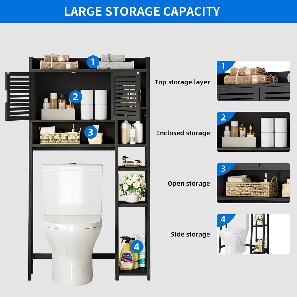 Black Over The Toilet Storage Cabinet with Door and Adjustable Shelf Z9614