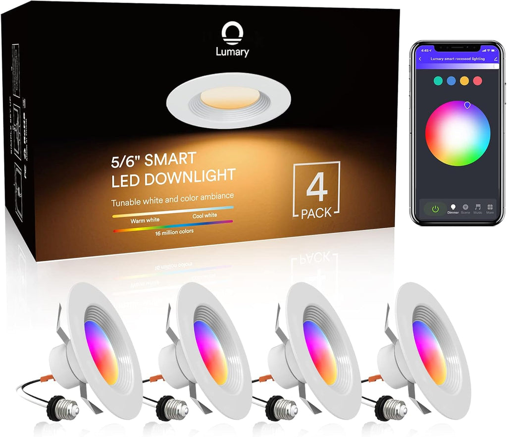 5/6 inch LED Smart Recessed Lighting Wi-Fi Can Lights RGBWW Downlight 13W (80W Equivalent) 1100LM X75191