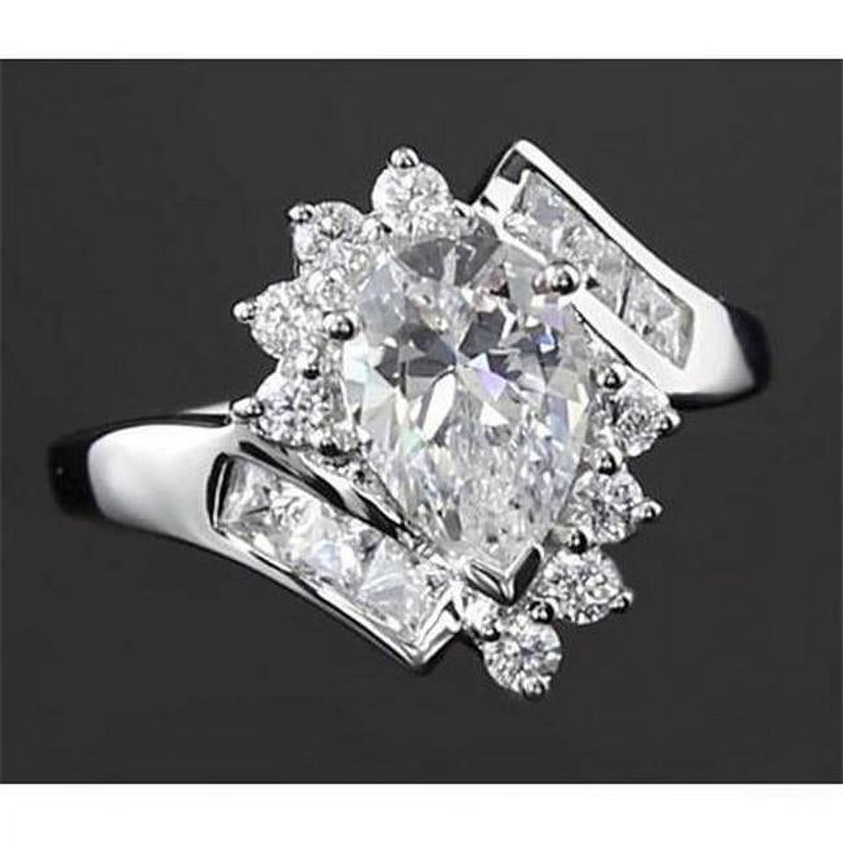 Interlocking 2.50 CT Pear Diamond Engagement Ring, 14K White Gold - Size 6.5 H6179