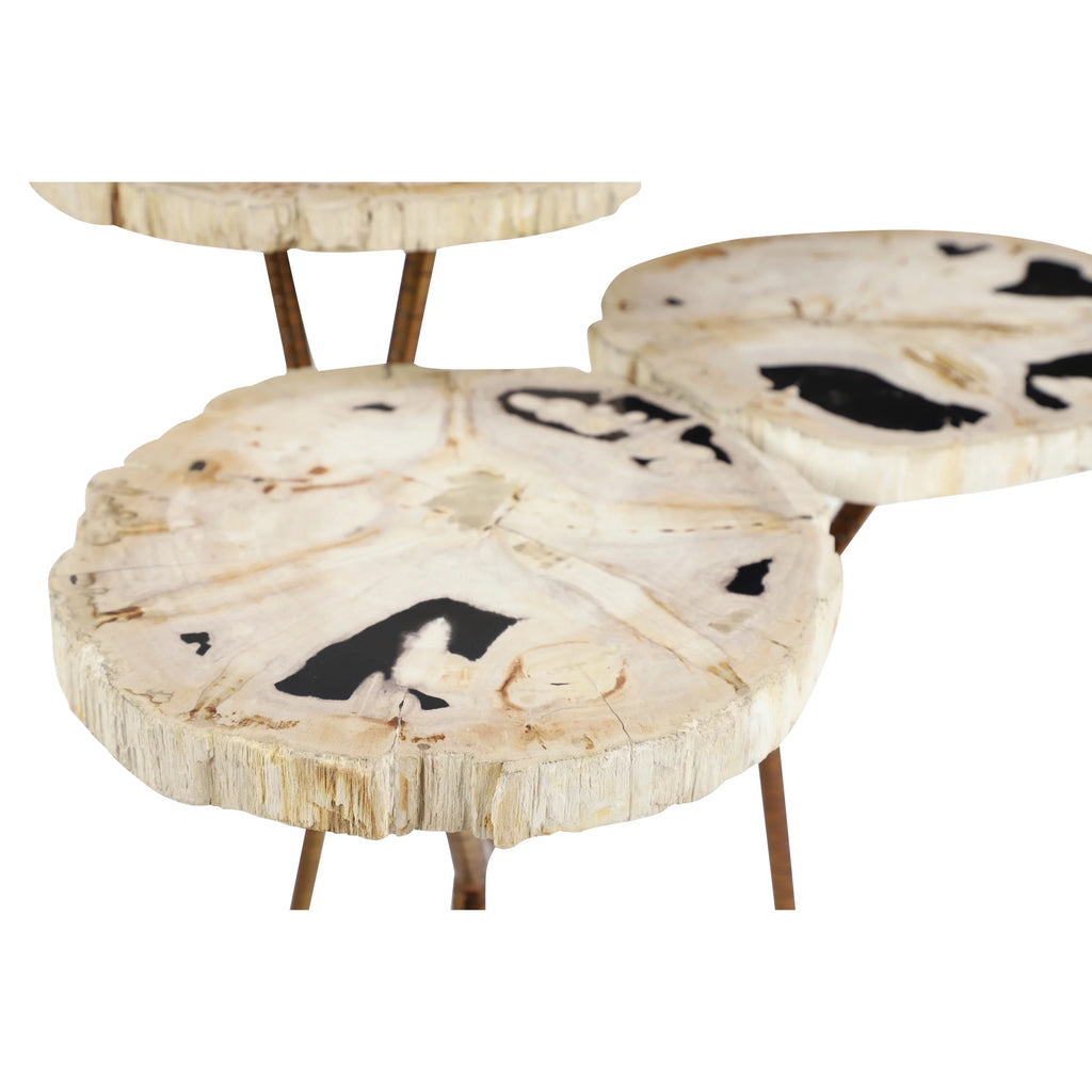 Bronze Petrified Stone 3 Tier Accent Table with Gold Base X5863