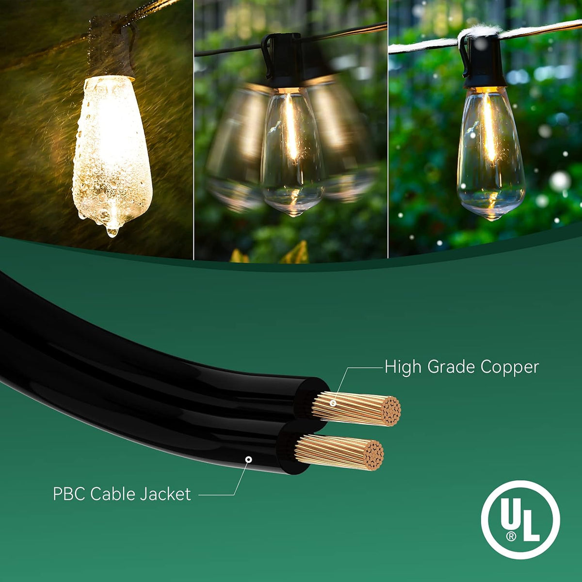 60FT 2 Pack Outdoor String Lights LED Patio Lights Waterproof with 32 Large Vintage Bulbs I90065