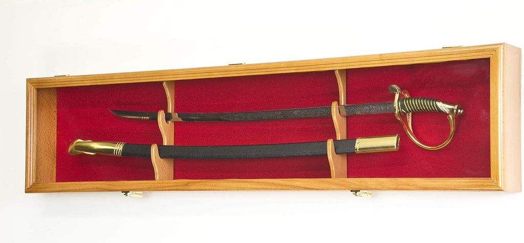 Lockable Oak Finish Sword Display Case Cabinet Y9418