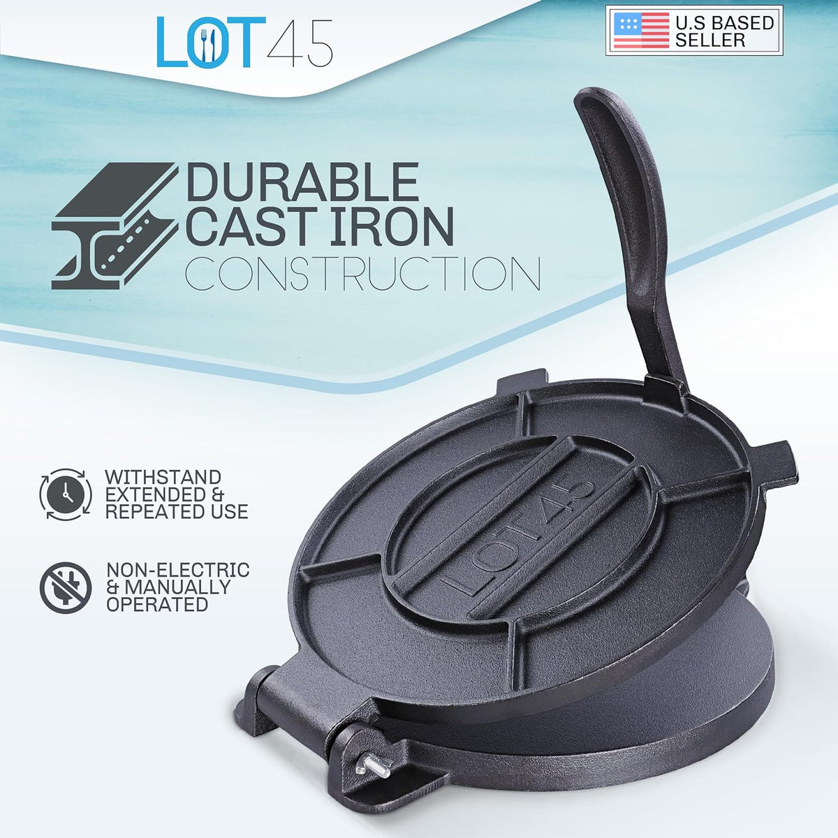 Cast Iron Tortilla Press with 50 Parchment Paper U8239