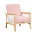 Pink Teddy Short Plush Particle Velvet Rattan Mesh Upholstered Accent Armchair T635