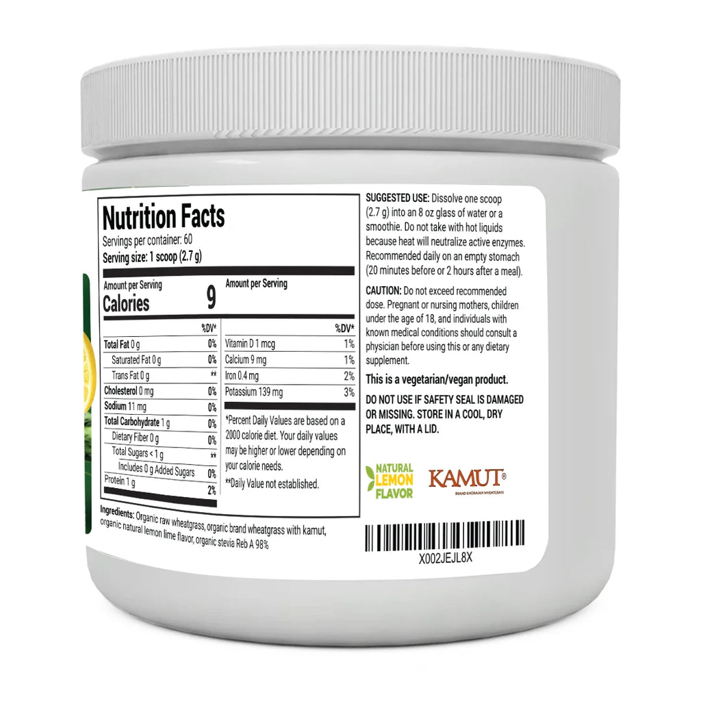 Organic Wheatgrass Raw Juice Powder, Lemon Flavor, 164g V57746