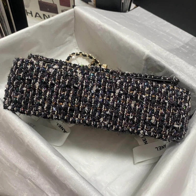 Navy Blue Multicolor Glittered Tweed Bag A347