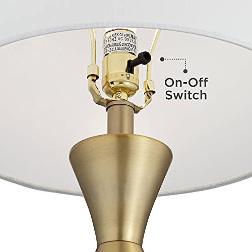 28" Tall Brass Metal Table Lamp with White Drum Shade J64471