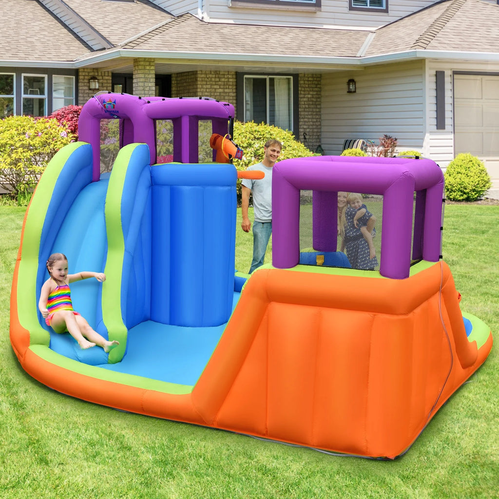 6 in 1 Inflatable Dual Slide Water Park Climbing Bouncer with 950W Blower D430
