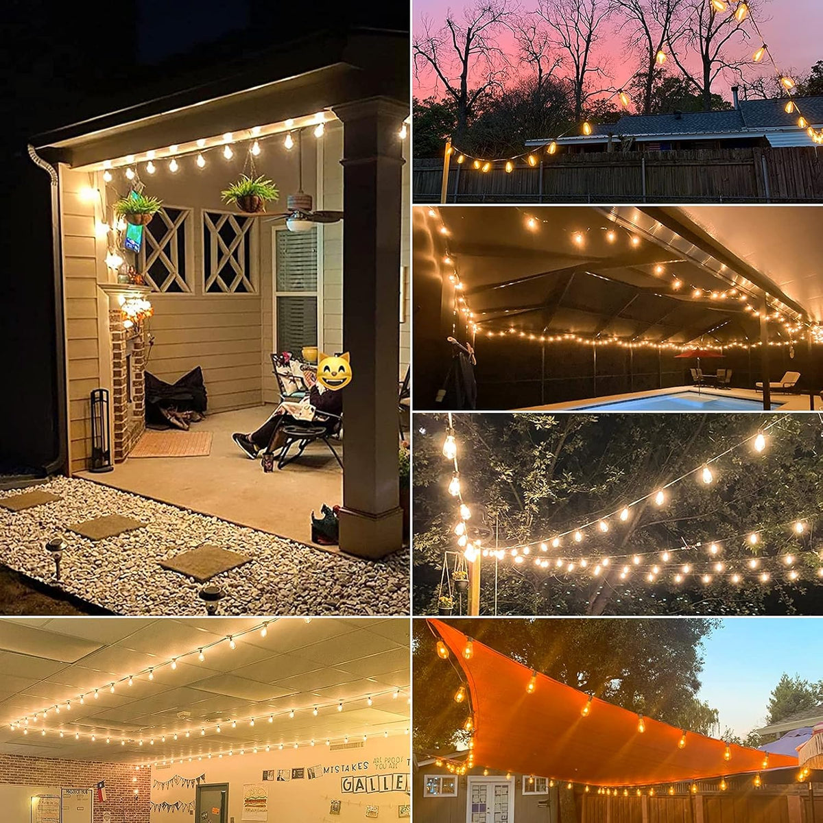 60FT 2 Pack Outdoor String Lights LED Patio Lights Waterproof with 32 Large Vintage Bulbs I90065
