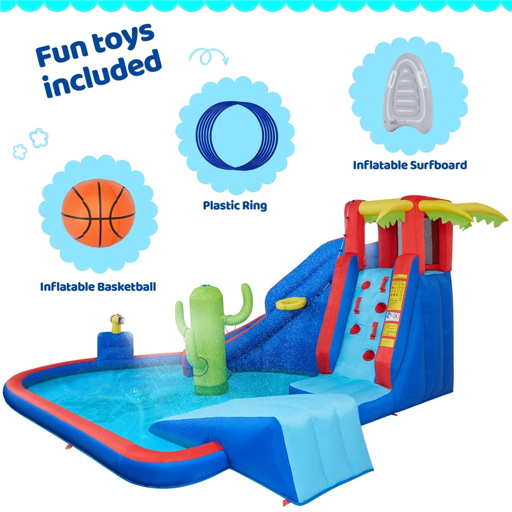 15.2′ L x 13.4′ W x 7.5′ H Inflatable Water Slide with Storage Bag & 520 W Blower H96615