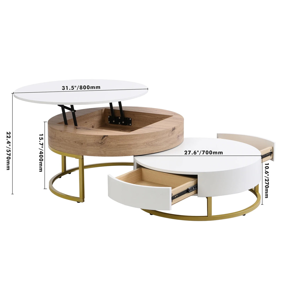 Round Lift-top Nesting Coffee Tables with 2 Drawers V802