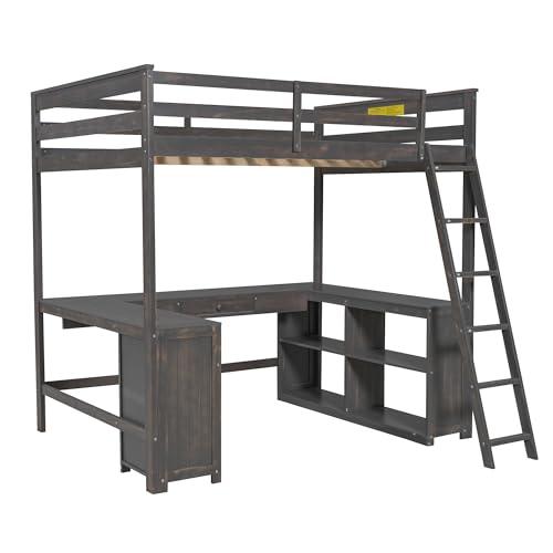 Full Size Solid Wood Loft Bed with Desk and Storage Drawers (White) X88122